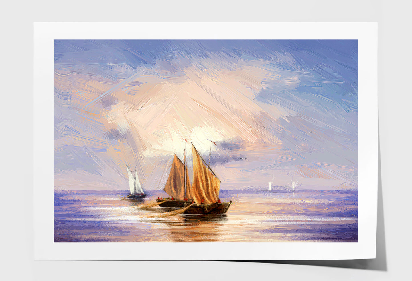 Fishing Boats & Cloudy Sky Sea Oil Painting Wall Art Limited Edition High Quality Print Unframed Roll Canvas None