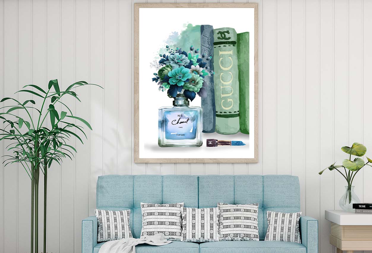 Blue Green Fashion Perfume with Flowers Design Home Decor Premium Quality Poster Print Choose Your Sizes