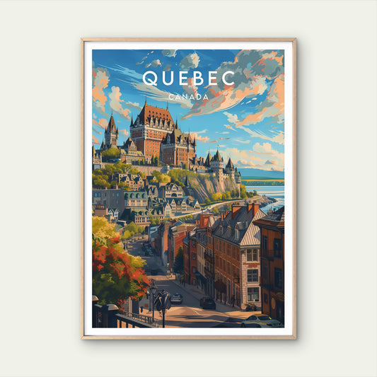 Quebec Canada Illustration of Quebecian Architecture Travel Poster Print Wall Art