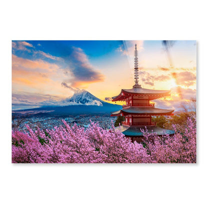 Pagoda In the Middle of a Field of Flowers Acrylic Glass Print Tempered Glass Wall Art 100% Made in Australia Ready to Hang