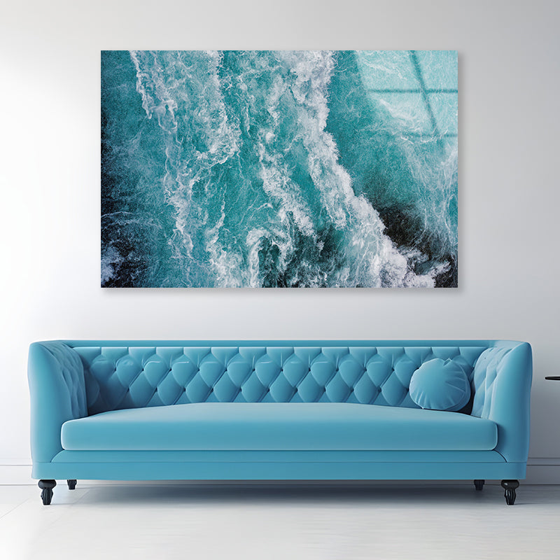 Close-Up of a Wave in the Ocean Acrylic Glass Print Tempered Glass Wall Art 100% Made in Australia Ready to Hang