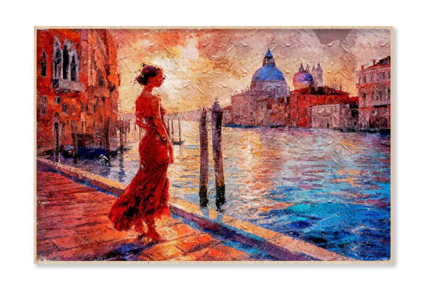 Painting Of Standing Girl in Venice Grand Canal Italy Wall Art Limited Edition High Quality Print