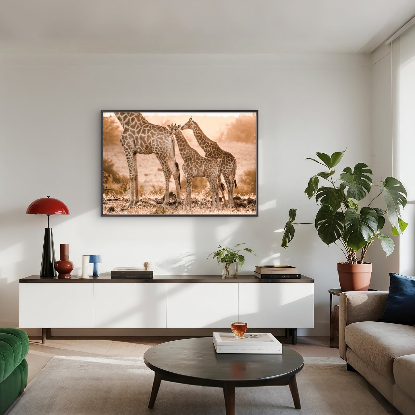 Family Of Giraffes at Golden Sunset Safari Savanna Grass Wall Art Decor 100% Australian Made