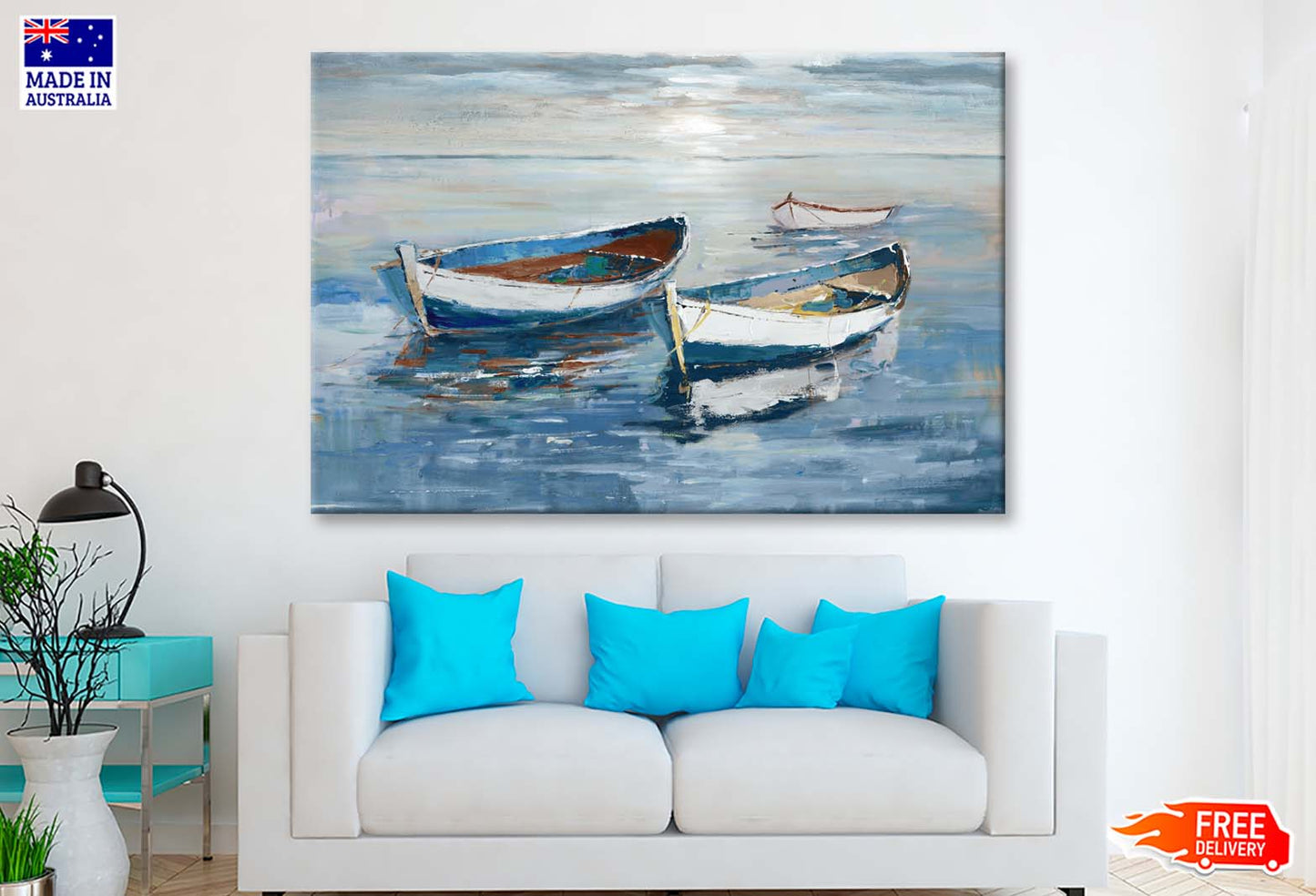 Boats On River Abstract Oil Paint Wall Art Limited Edition High Quality Print