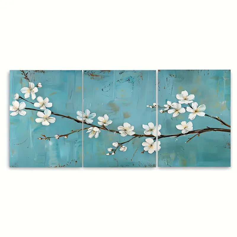 3pcs White Cherry Blossom Tree Branch Metal Print Ready to Hang Art
