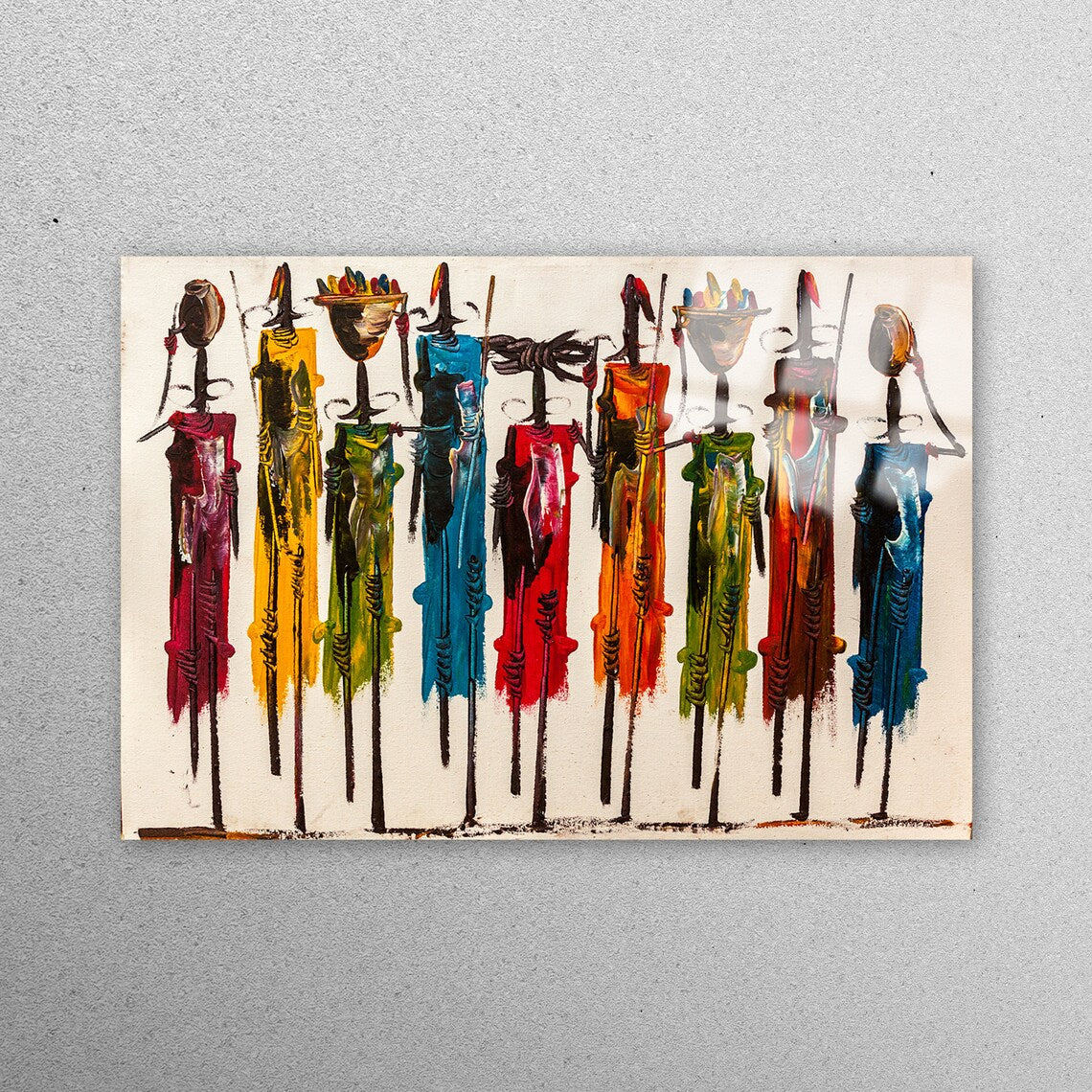 African Ethnic Oil Painting Acrylic Glass Print Tempered Glass Wall Art 100% Made in Australia Ready to Hang