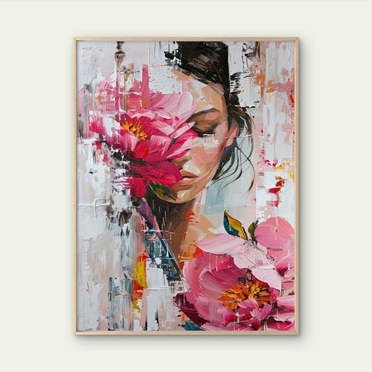 Pink Peony Flower Woman Face Fashion Home Decor Premium Quality Poster Print Choose Your Sizes