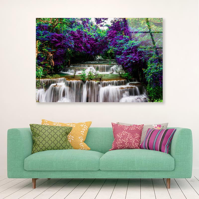 Huay Mae Khamin Waterfall at Kanchanaburi Thailand Acrylic Glass Print Tempered Glass Wall Art 100% Made in Australia Ready to Hang