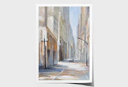 A City Street Scene Beige Oil Paint Wall Art Limited Edition High Quality Print