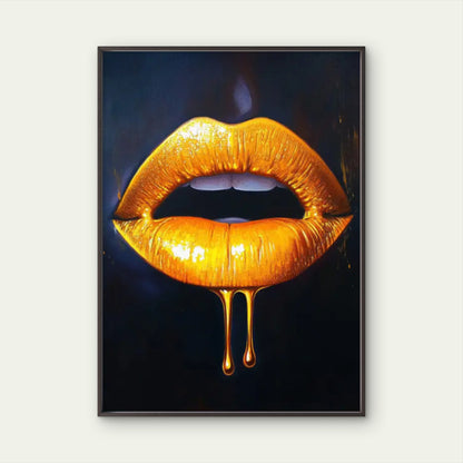 Elegant Modern Golden Lips Luxury Black Gold Painting Fashion Home Decor Premium Quality Poster Print Choose Your Sizes
