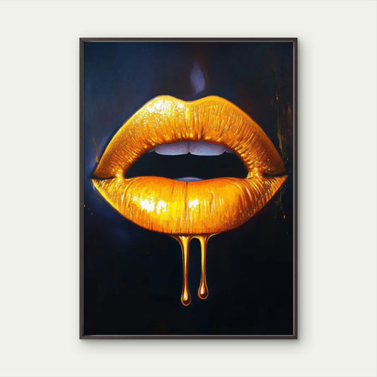 Elegant Modern Golden Lips Luxury Black Gold Painting Fashion Home Decor Premium Quality Poster Print Choose Your Sizes
