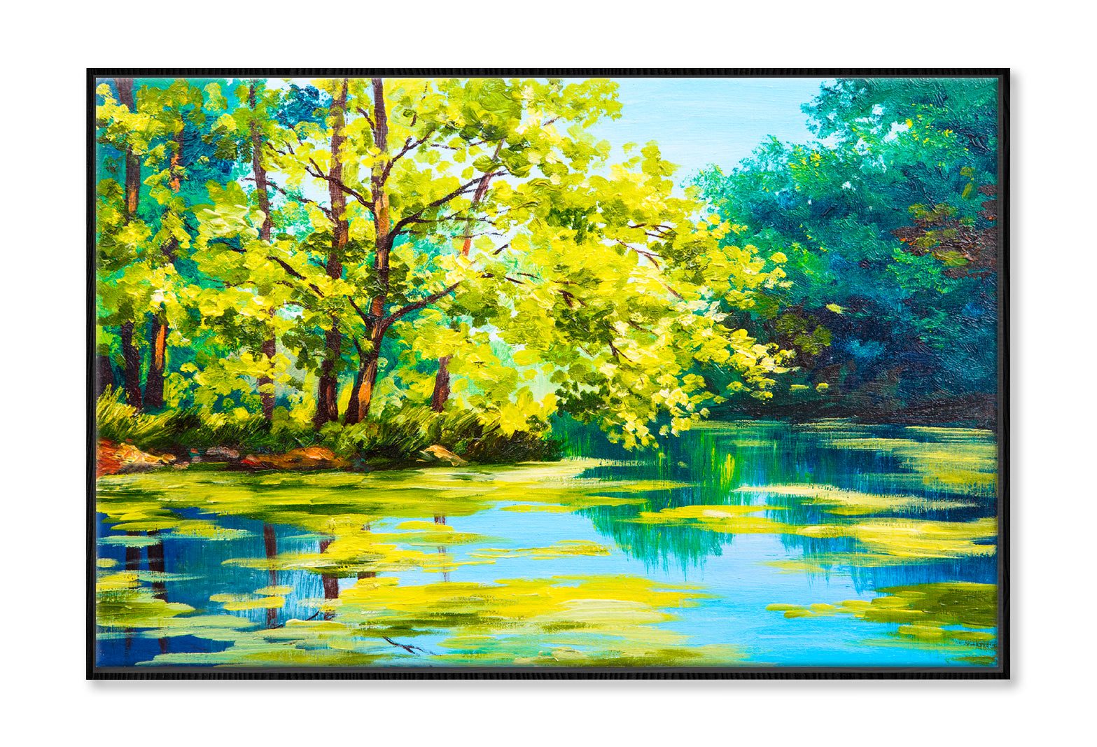 Lake In The Forest Oil Painting Wall Art Limited Edition High Quality Print Canvas Box Framed Black