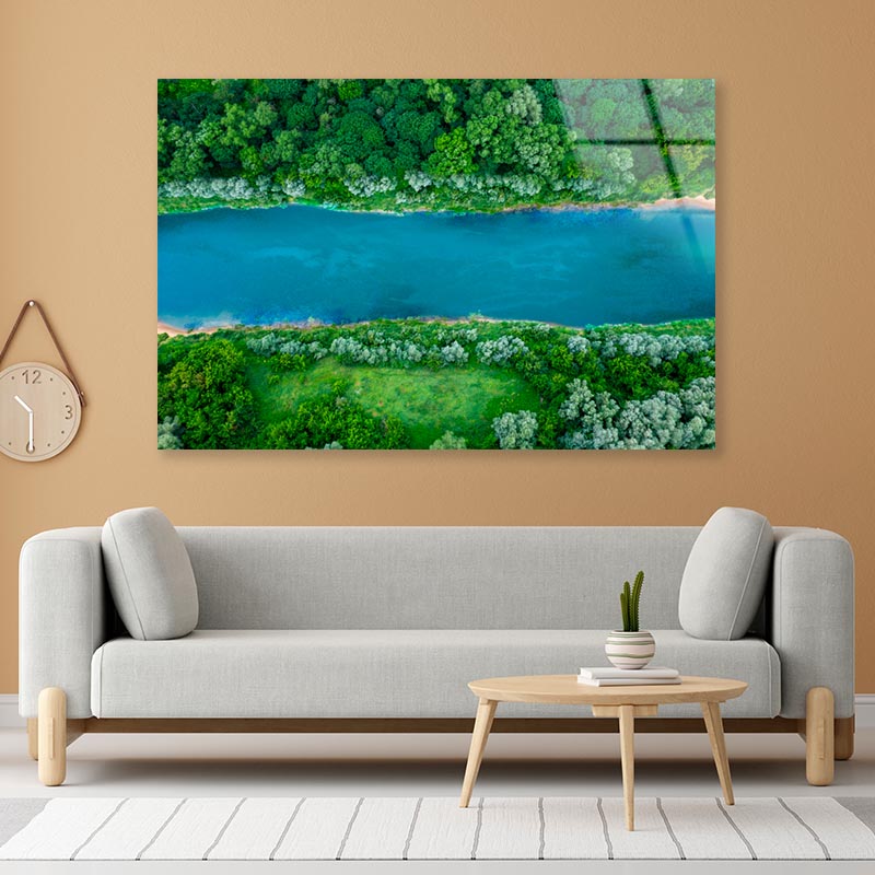 Mountain Lake With Trees Growing Around  Acrylic Glass Print Tempered Glass Wall Art 100% Made in Australia Ready to Hang