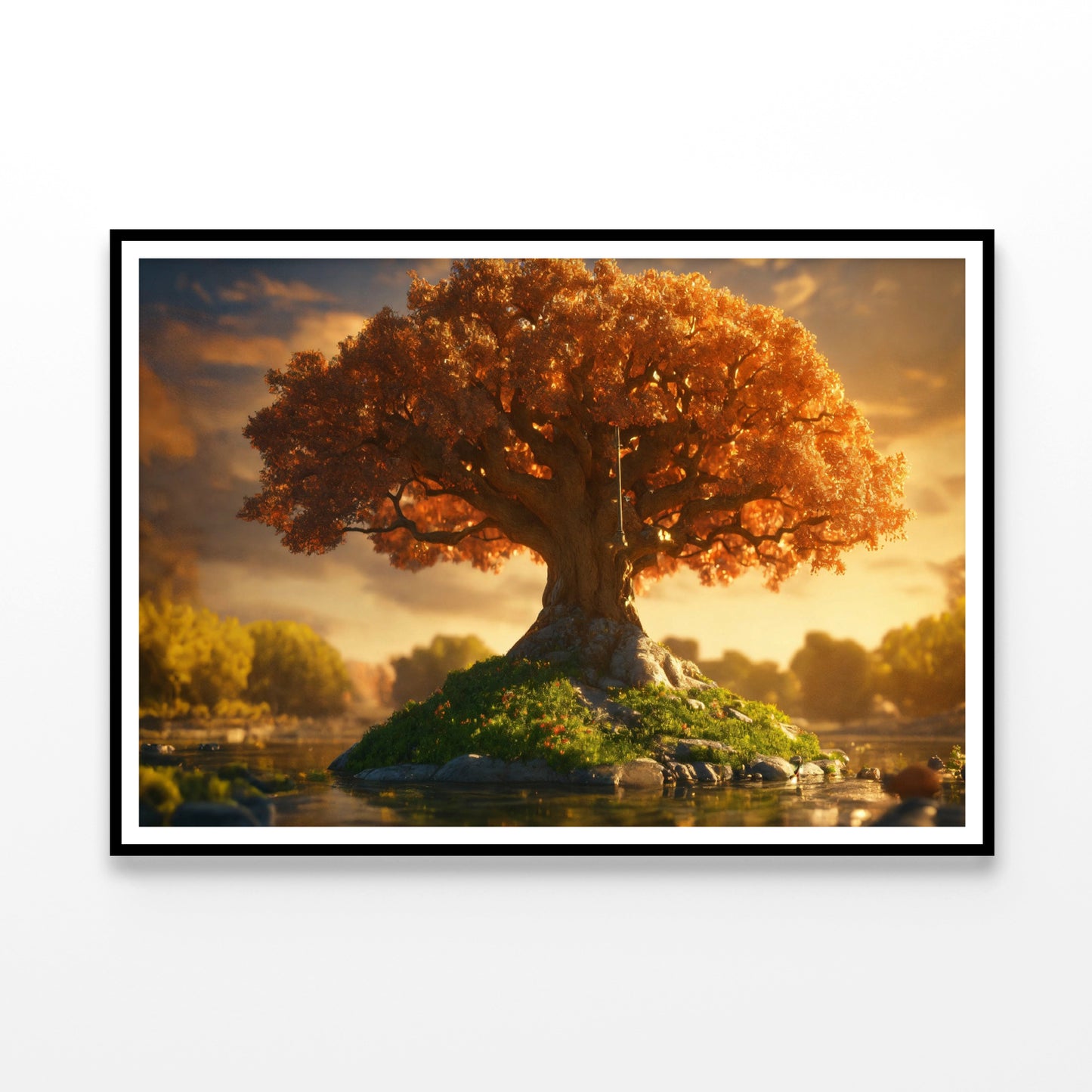 A Tree with Orange Leaves with Cloudy Sky Home Decor Premium Quality Poster Print Choose Your Sizes