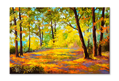 Autumn Yellow Forest Oil Painting Wall Art Limited Edition High Quality Print Stretched Canvas None