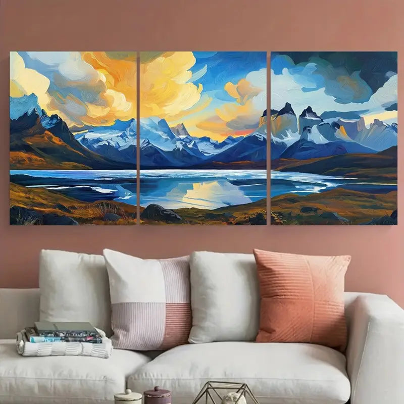 3pcs Patagonia Mountains Vibrant Glaciers Metal Print Ready to Hang Art