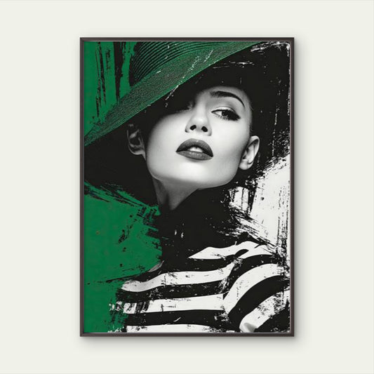 Woman in a Black And Green Hat Fashion Home Decor Premium Quality Poster Print Choose Your Sizes