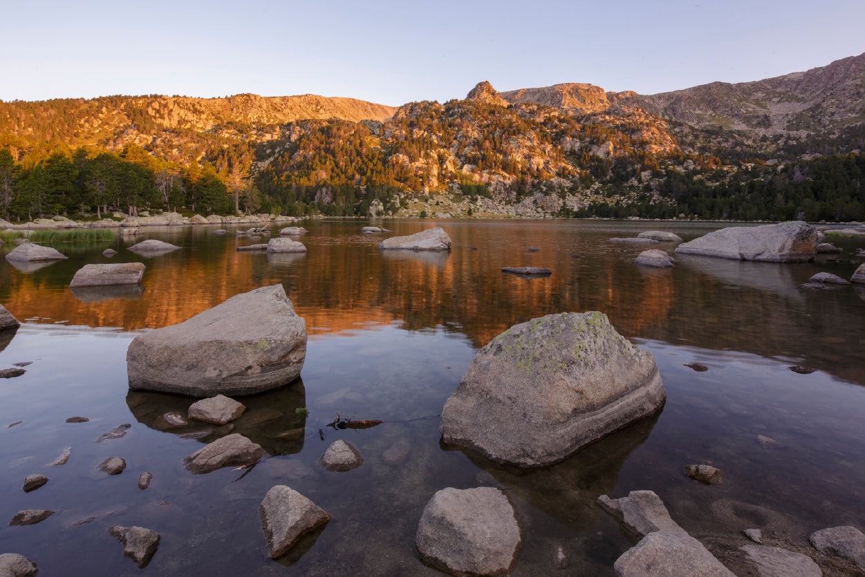 A Lake Surrounded By Rocks and Trees Print 100% Australian Made