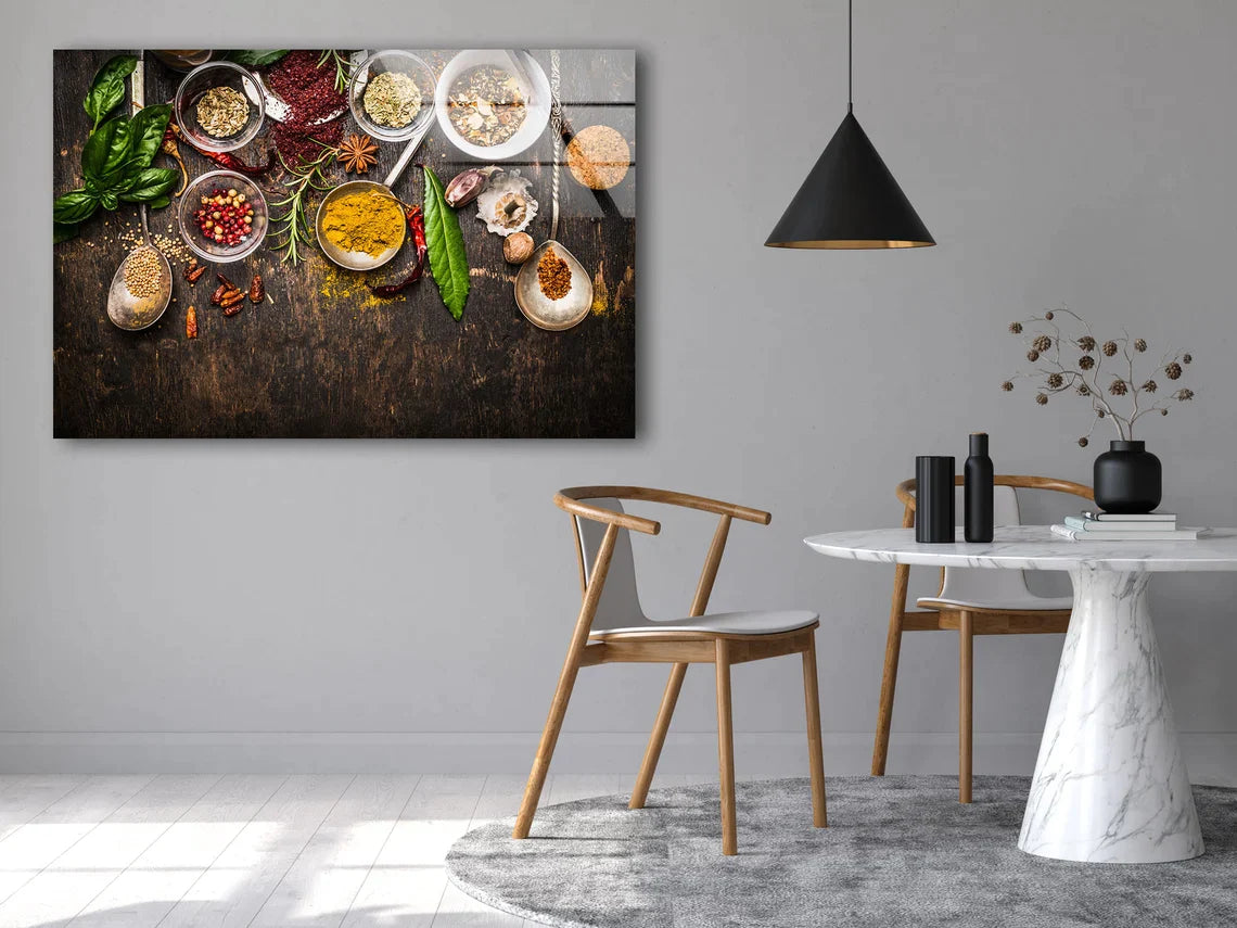 Spices on Table View UV Direct Aluminum Print Australian Made Quality