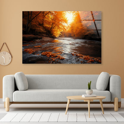 Orange autumn on The River Acrylic Glass Print Tempered Glass Wall Art 100% Made in Australia Ready to Hang