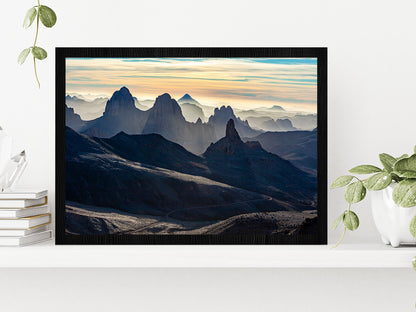 Ahaggar Mountains View At Sunrise Glass Framed Wall Art, Ready to Hang Quality Print Without White Border Black