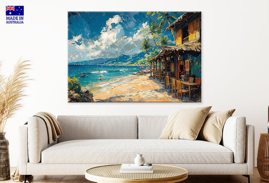 Hawaii Landscape with Seashore Beach Houses Wall Art Decor 100% Australian Made