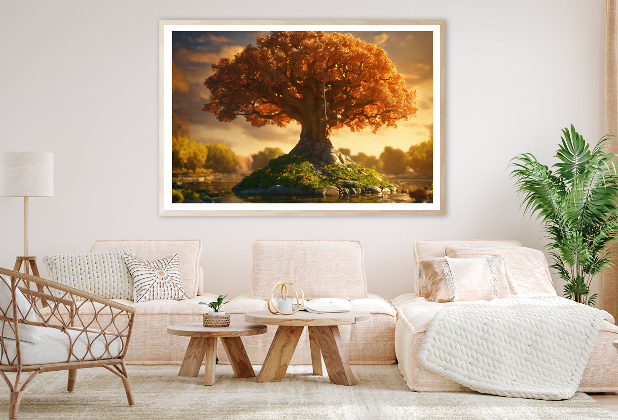 A Tree with Orange Leaves with Cloudy Sky Home Decor Premium Quality Poster Print Choose Your Sizes