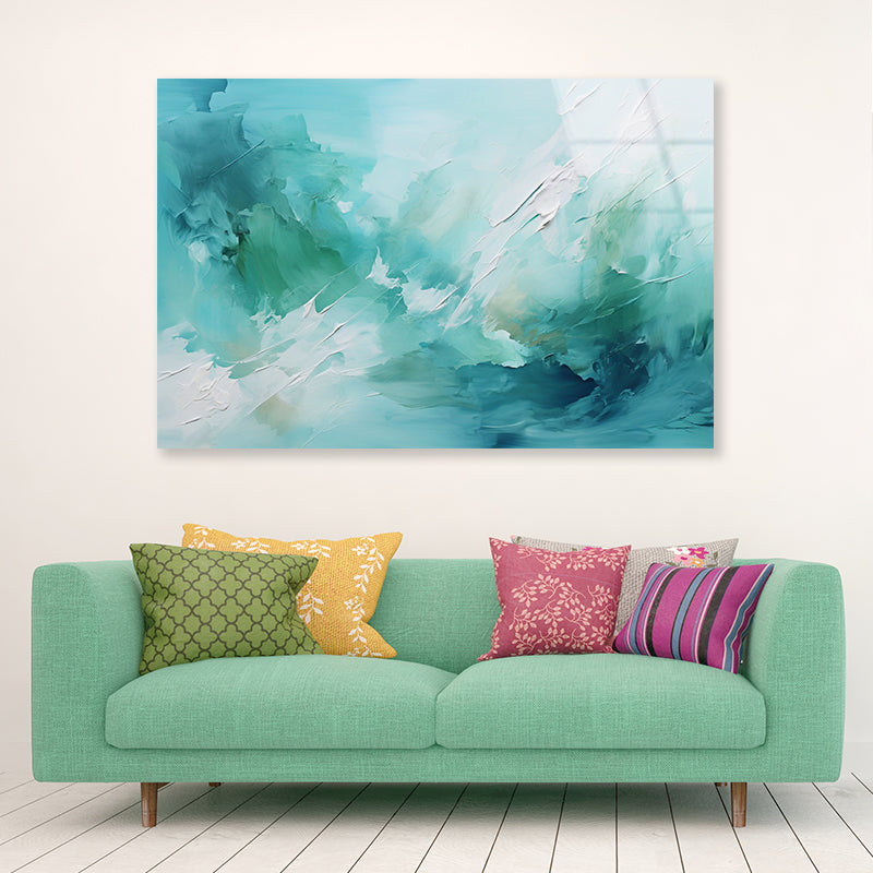 Abstract Oil Painting in Green, Mint & White Acrylic Glass Print Tempered Glass Wall Art 100% Made in Australia Ready to Hang