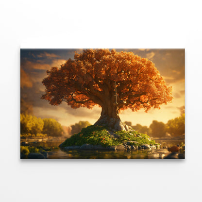 A Tree with Orange Leaves with Cloudy Sky Print 100% Australian Made