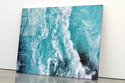 Close-Up of a Wave in the Ocean Acrylic Glass Print Tempered Glass Wall Art 100% Made in Australia Ready to Hang