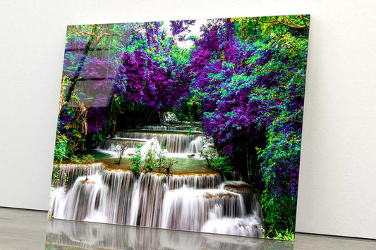 Huay Mae Khamin Waterfall at Kanchanaburi Thailand Acrylic Glass Print Tempered Glass Wall Art 100% Made in Australia Ready to Hang