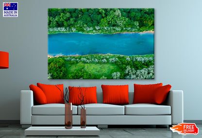 Mountain Lake With Trees Growing Around  Wall Art Decor 100% Australian Made