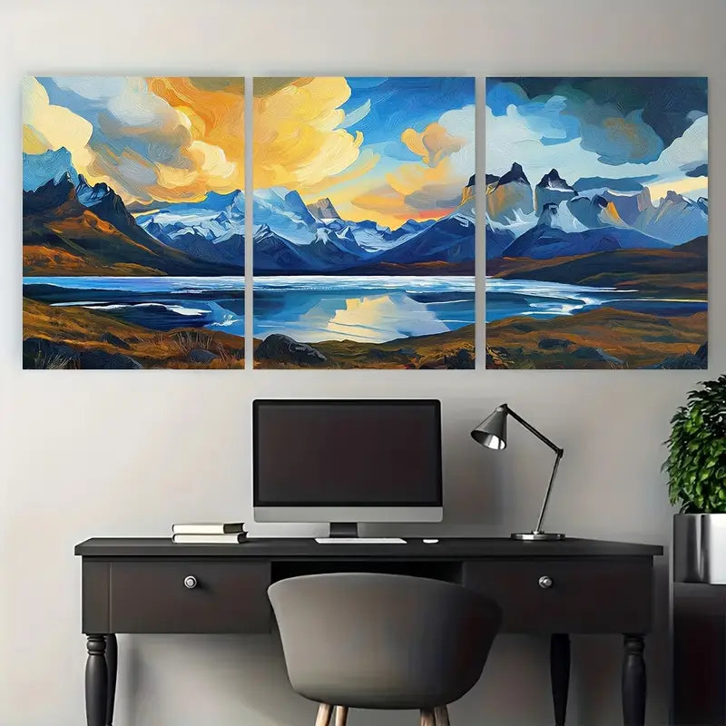 3pcs Patagonia Mountains Vibrant Glaciers Metal Print Ready to Hang Art
