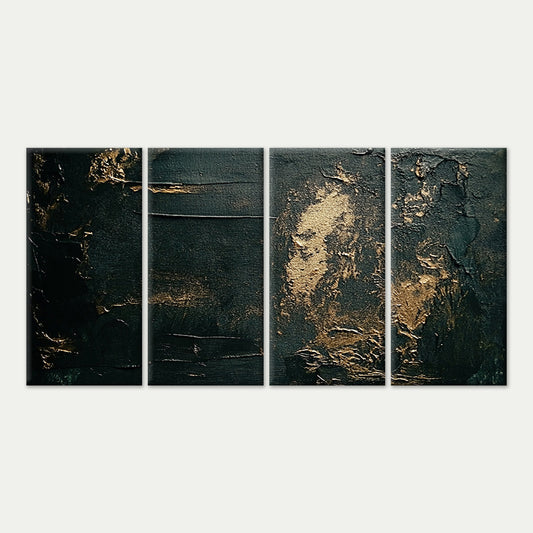 4pcs Black Gold Foil Textured Oil Painting Wall Art Canvas Framed 45x80cm - High Quality Print 100% Australian Made Wall Canvas Ready to Hang