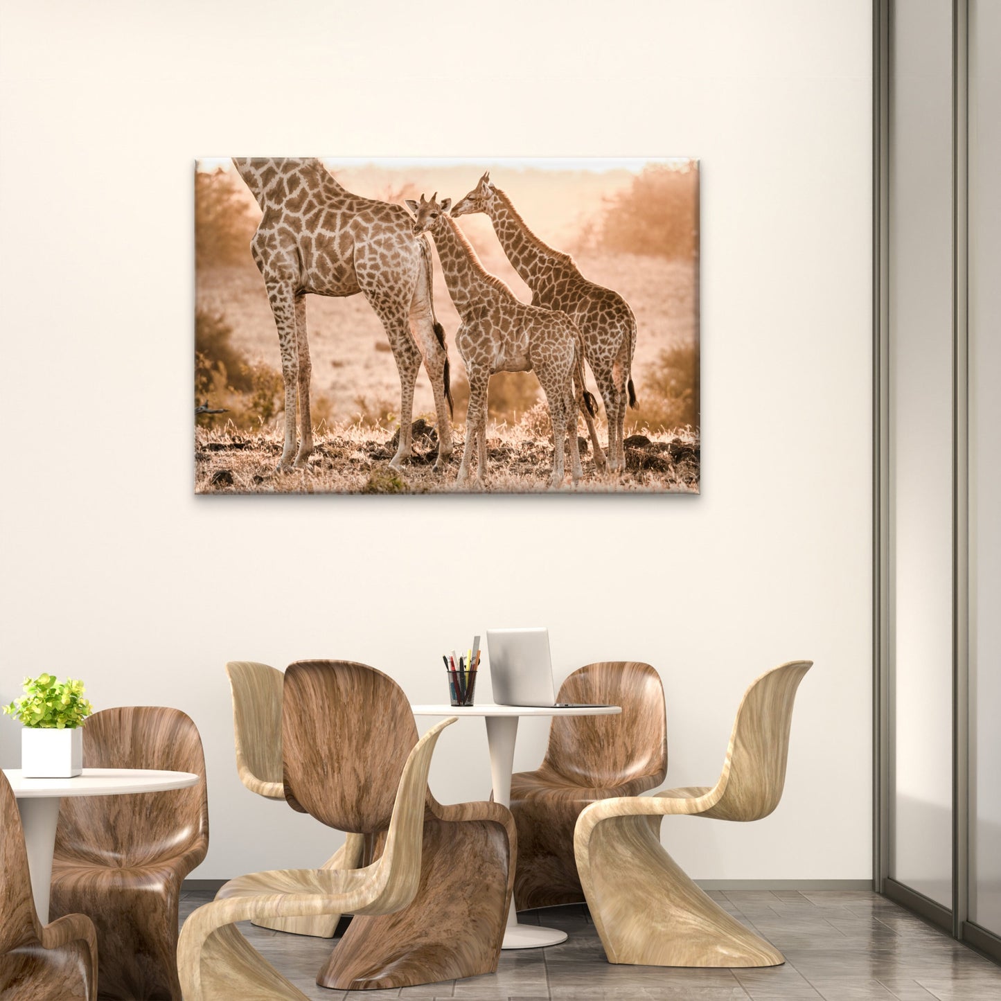 Family Of Giraffes at Golden Sunset Safari Savanna Grass Wall Art Decor 100% Australian Made