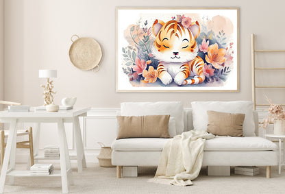 Cartoon Drawing Of a Lion with Flowers Home Decor Premium Quality Poster Print Choose Your Sizes