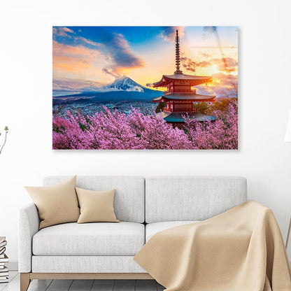 Pagoda In the Middle of a Field of Flowers Acrylic Glass Print Tempered Glass Wall Art 100% Made in Australia Ready to Hang