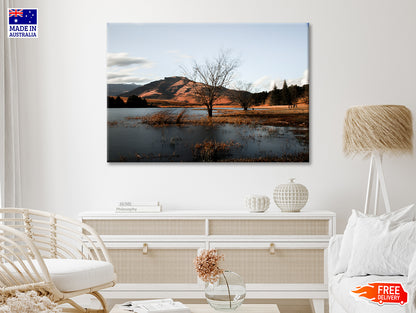 A Lake with a Tree with Mountains Print 100% Australian Made