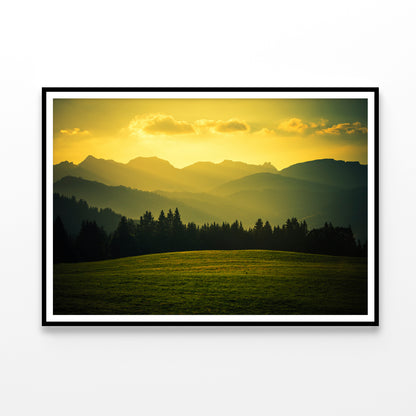 Green Grass Land with Yellow Sky Home Decor Premium Quality Poster Print Choose Your Sizes