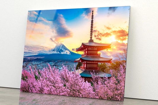 Pagoda In the Middle of a Field of Flowers Acrylic Glass Print Tempered Glass Wall Art 100% Made in Australia Ready to Hang