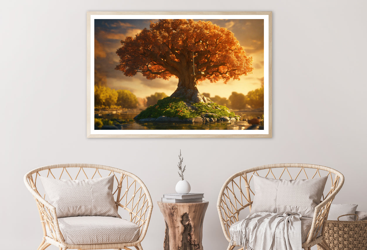 A Tree with Orange Leaves with Cloudy Sky Home Decor Premium Quality Poster Print Choose Your Sizes