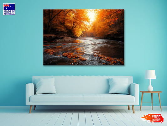 Orange autumn on The River Print 100% Australian Made