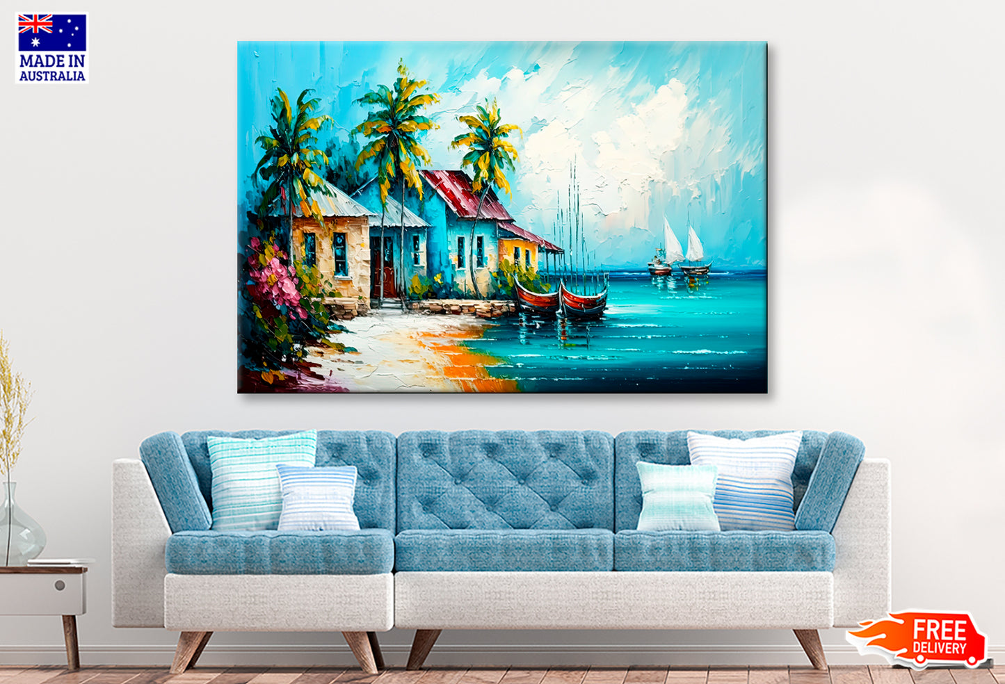 Tropical Seascape Village Oil Painting Wall Art Limited Edition High Quality Print