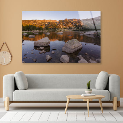 A Lake Surrounded By Rocks and Trees Acrylic Glass Print Tempered Glass Wall Art 100% Made in Australia Ready to Hang