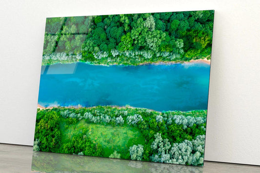 Mountain Lake With Trees Growing Around  Acrylic Glass Print Tempered Glass Wall Art 100% Made in Australia Ready to Hang