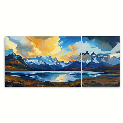 3pcs Patagonia Mountains Vibrant Glaciers Metal Print Ready to Hang Art