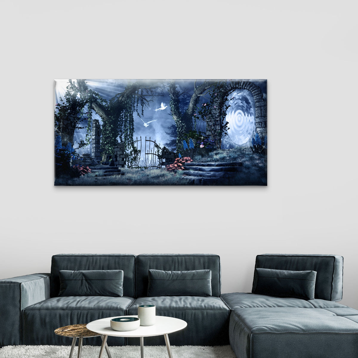 Mystic Fantasy Garden Gate Wall Art Canvas Office Home Room Framed 120x60cm