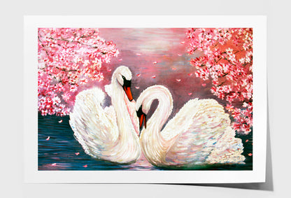 Swarns With Pink Flowers Oil Painting Wall Art Limited Edition High Quality Print Unframed Roll Canvas None