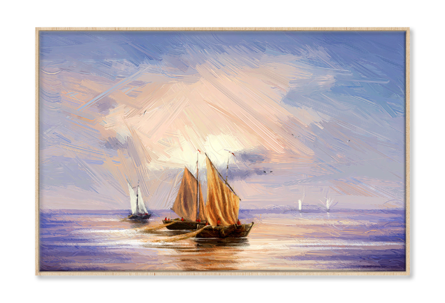 Fishing Boats & Cloudy Sky Sea Oil Painting Wall Art Limited Edition High Quality Print Canvas Box Framed Natural