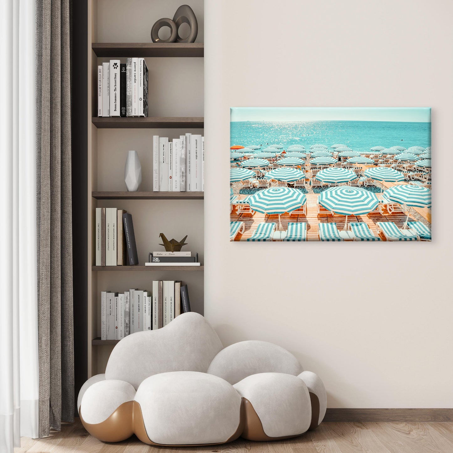 Summer Turquoise and Blue Striped Umbrella French Riviera Beach Wall Art Decor 100% Australian Made